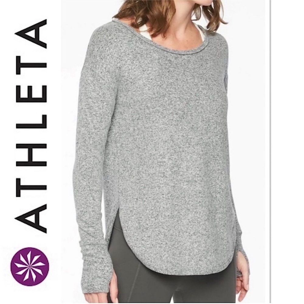 Athleta Heather Gray Lombard Top Sz XL #353829 Long Sleeve Rounded Hem